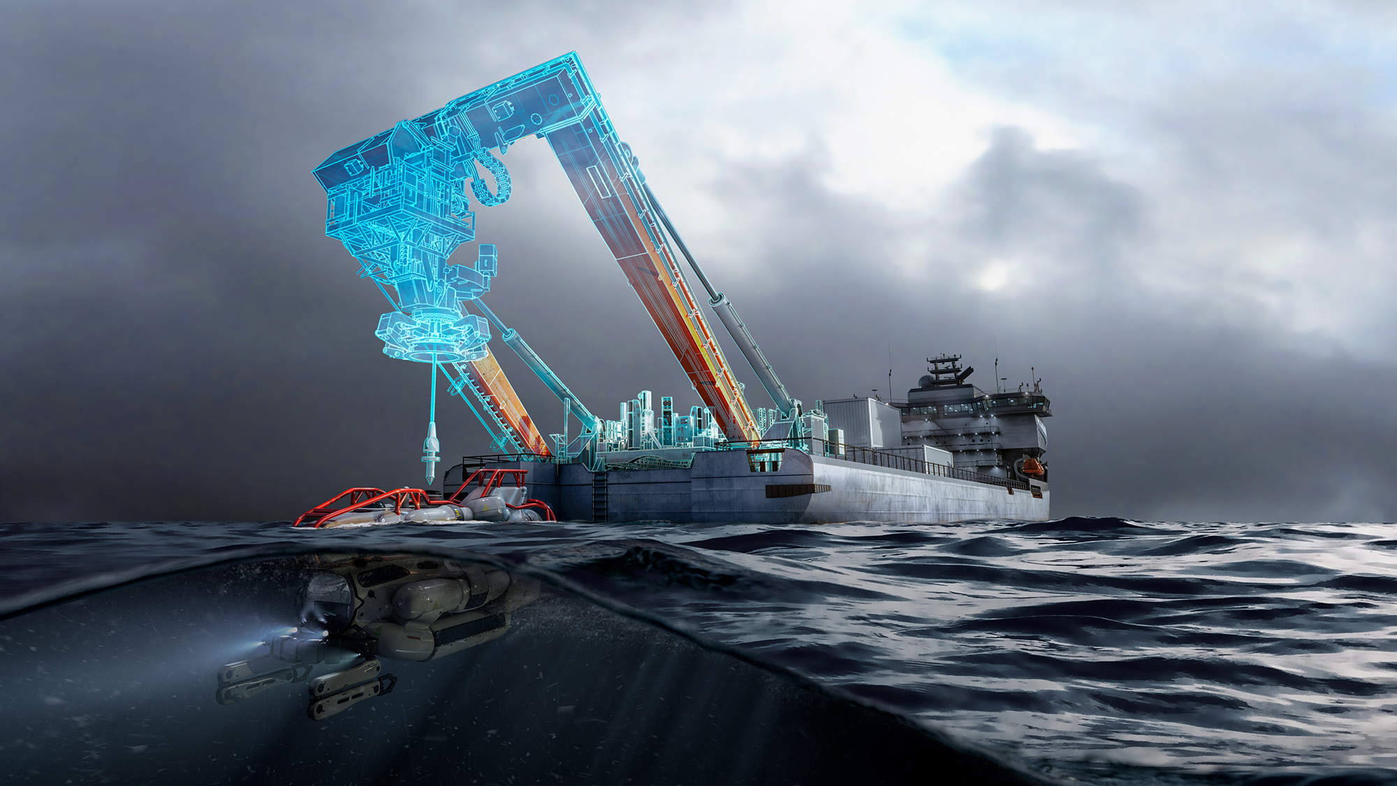 Image of navy vessel with lars system for submarine rescue system.