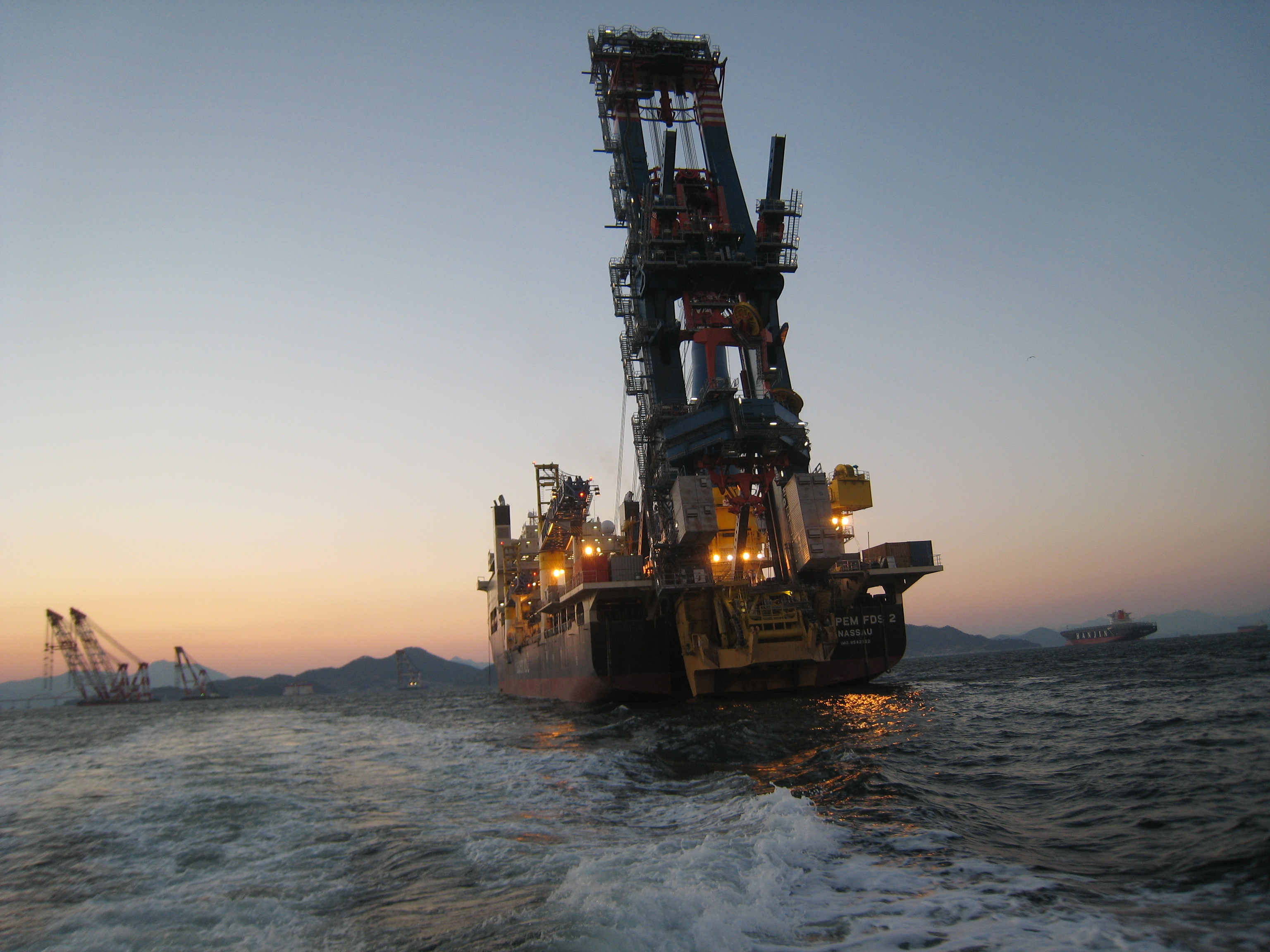 Vessel with J-Lay tower at sea