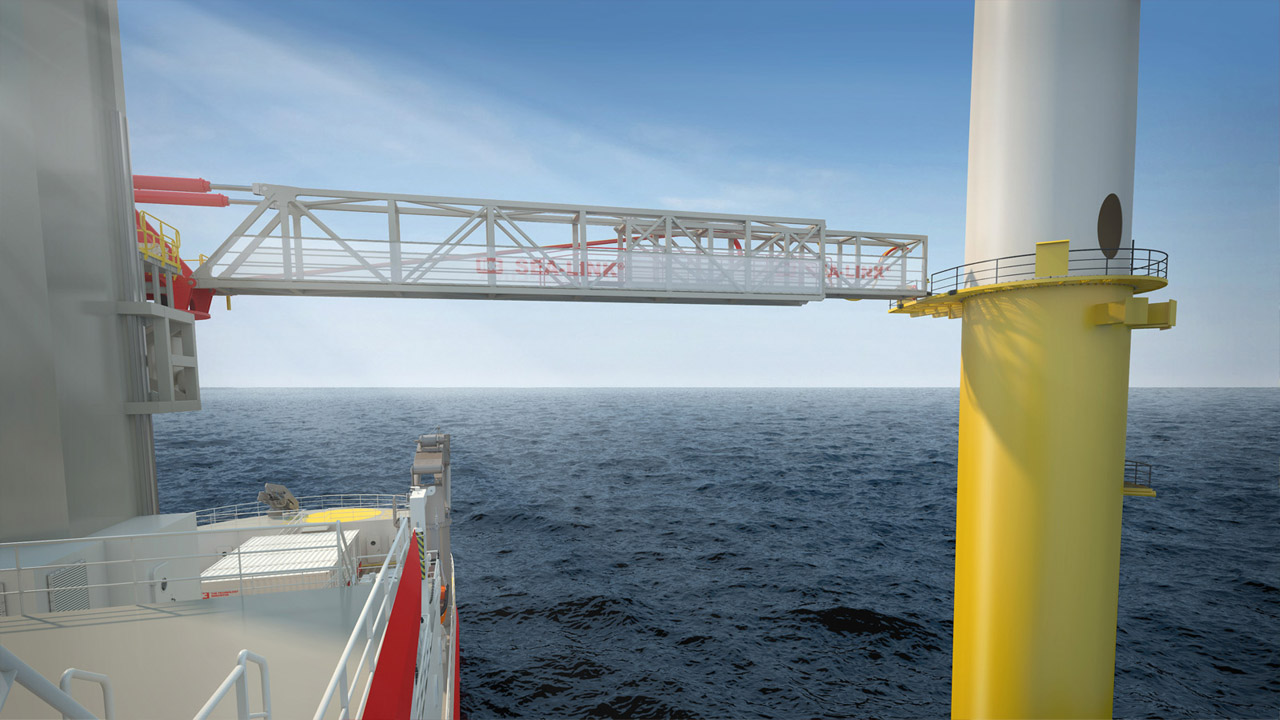 Gangway between vessel and monopile