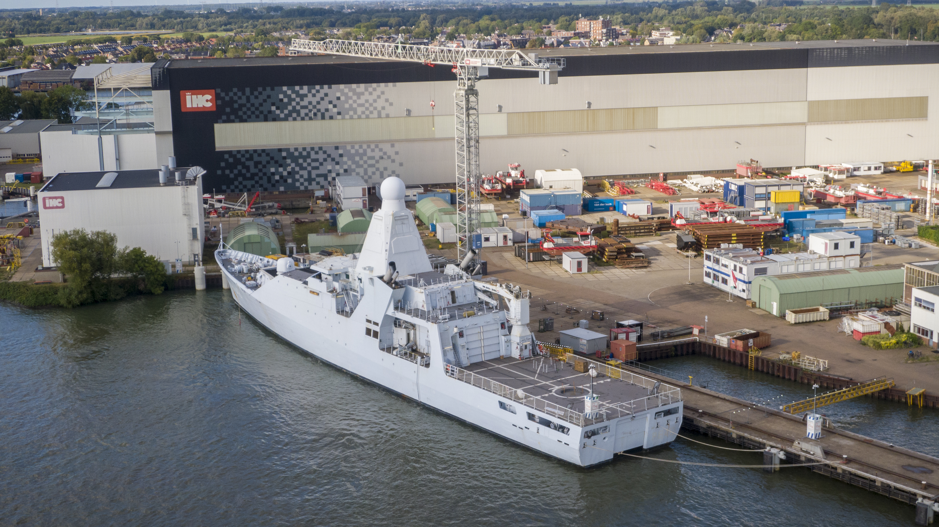 Zr.Ms. Holland (OPV) alongside at Kinderdijk during scheduled maintenance and Midlife Update (MLU) preparation at Royal IHC.