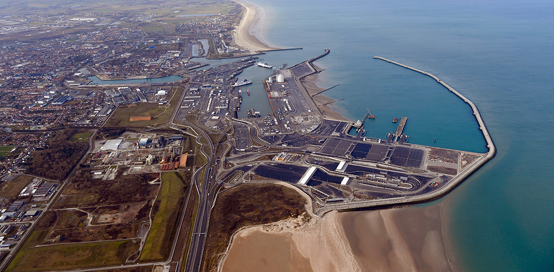 Helicopter view Port of Calais
