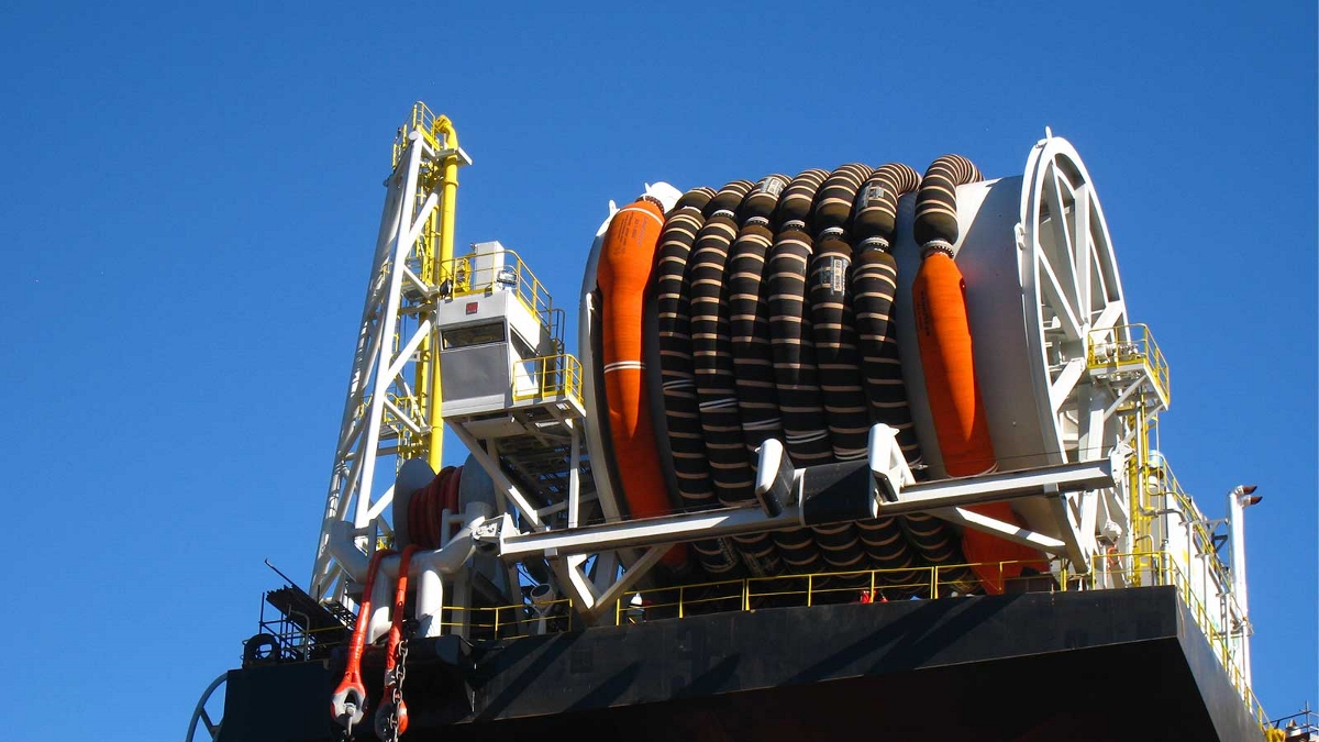 Hose reel against blue sky