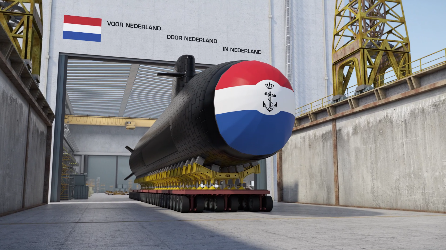 Artist impression of submarine for submarine replacement programme. For the Netherlands, by the Netherlands, in the Netherlands