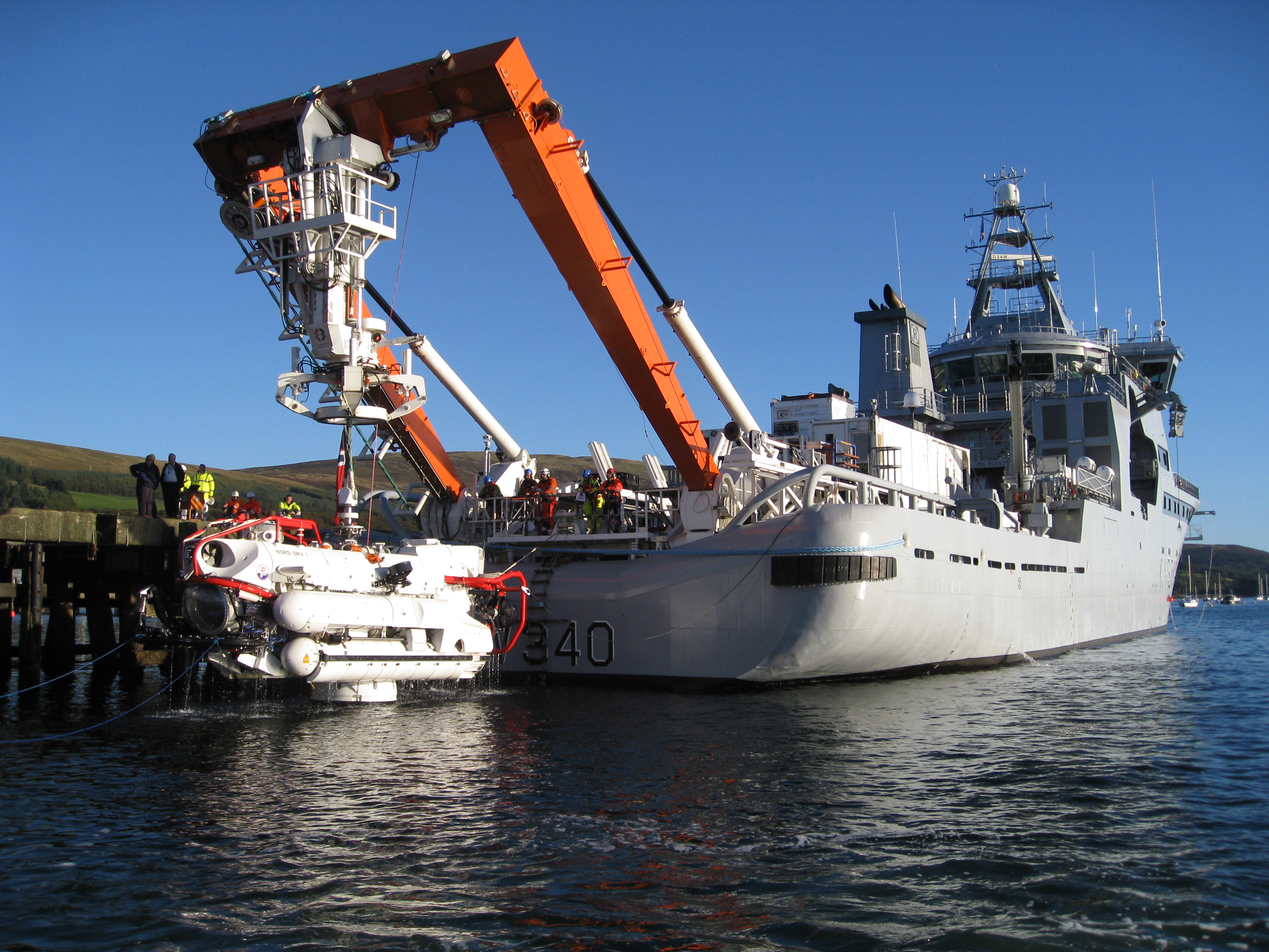 Navy vessel with Submarine rescue system 