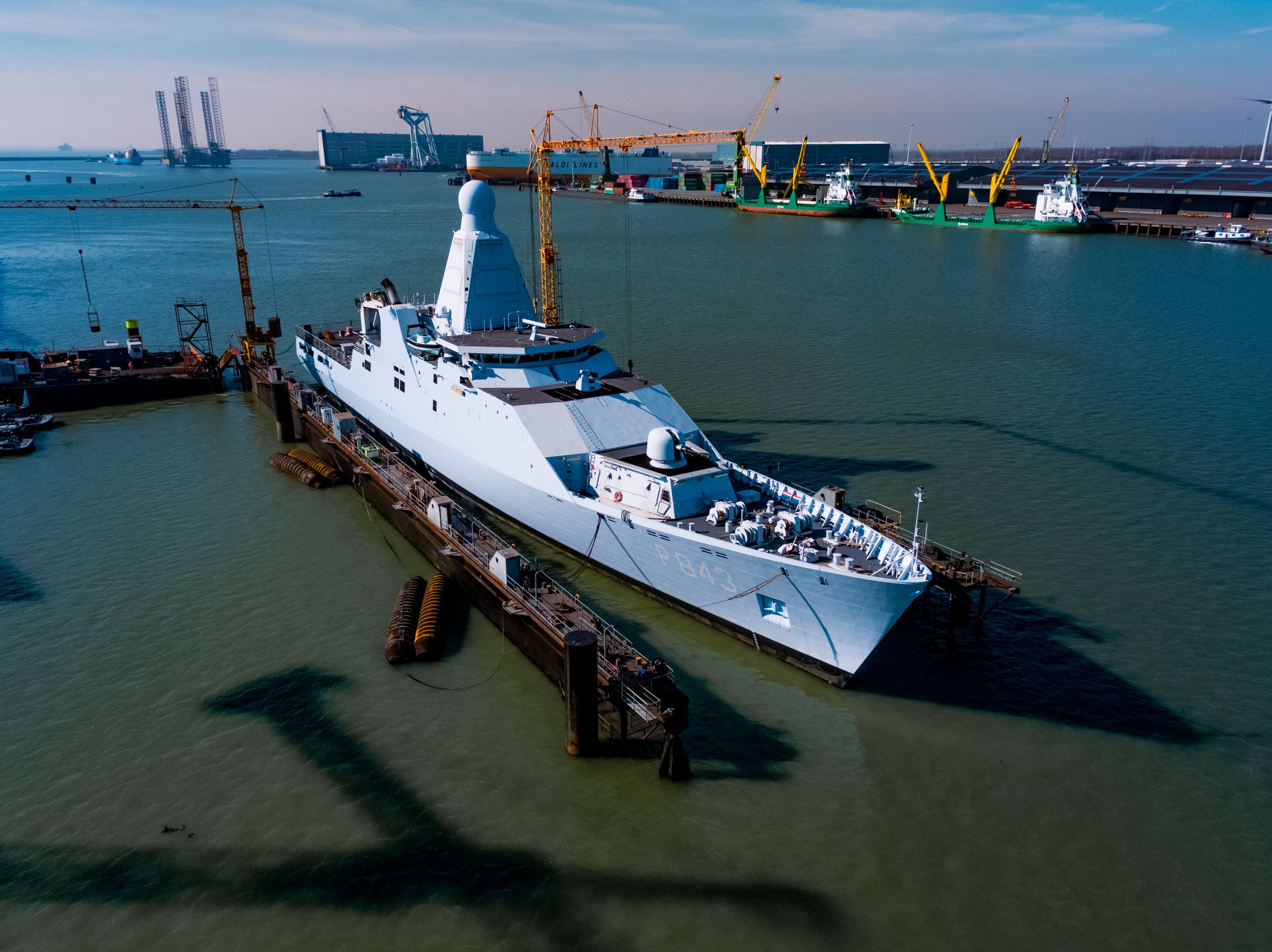 side view of patrol vessel HNLMS Groningen in dock 