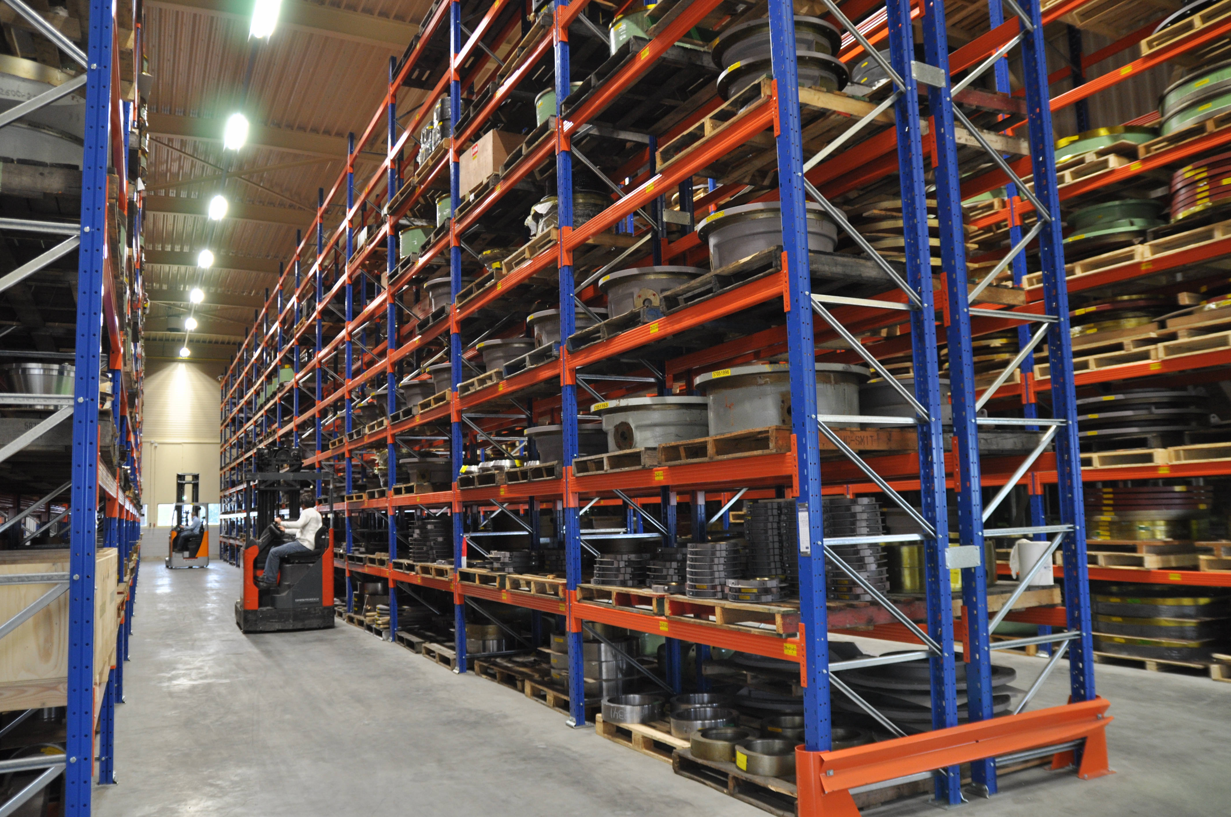 Spare parts in stock Warehouse filled with racks with spareparts for vessels