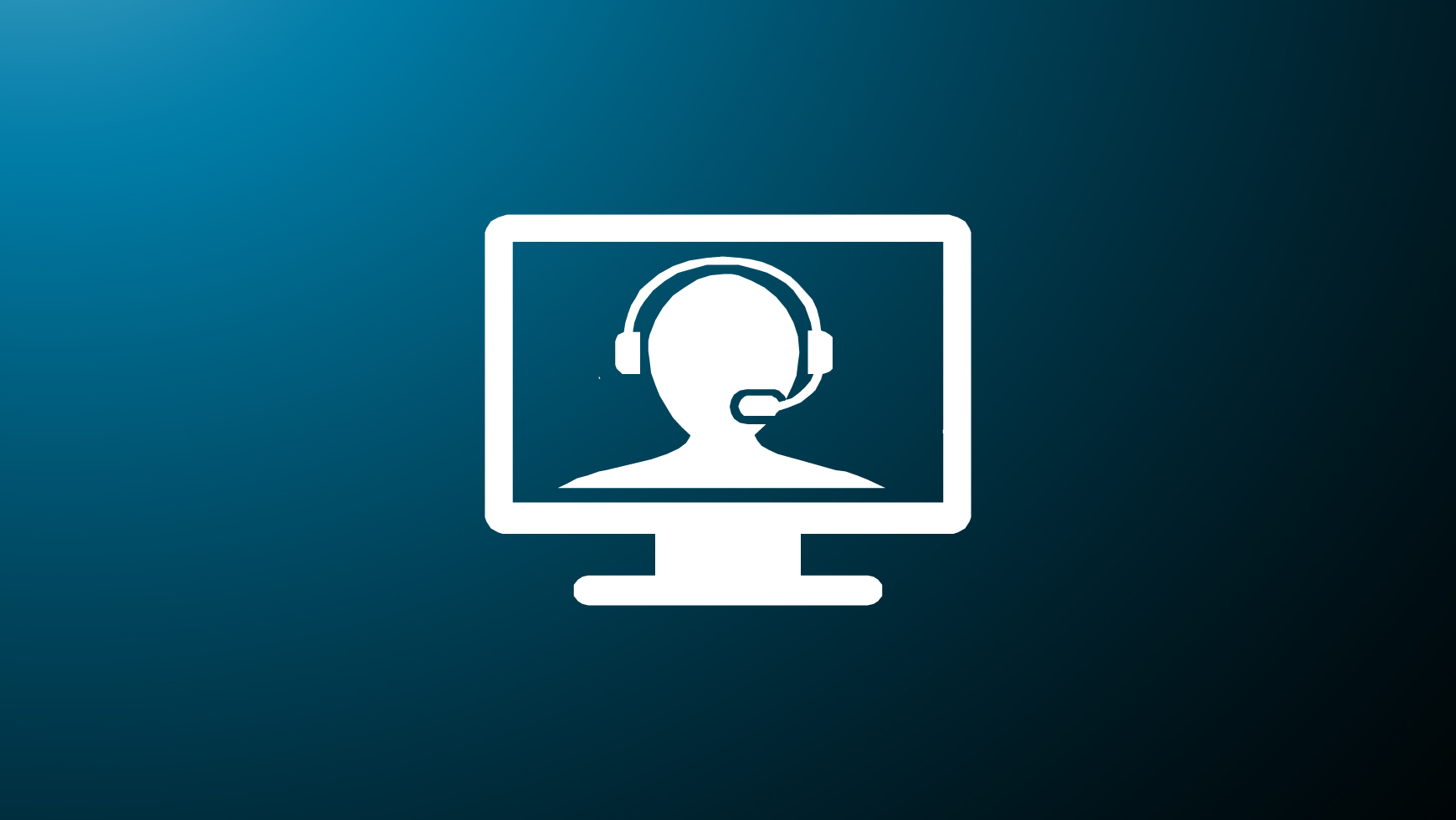 Global in service support Icon of computer screen with person wearing headset