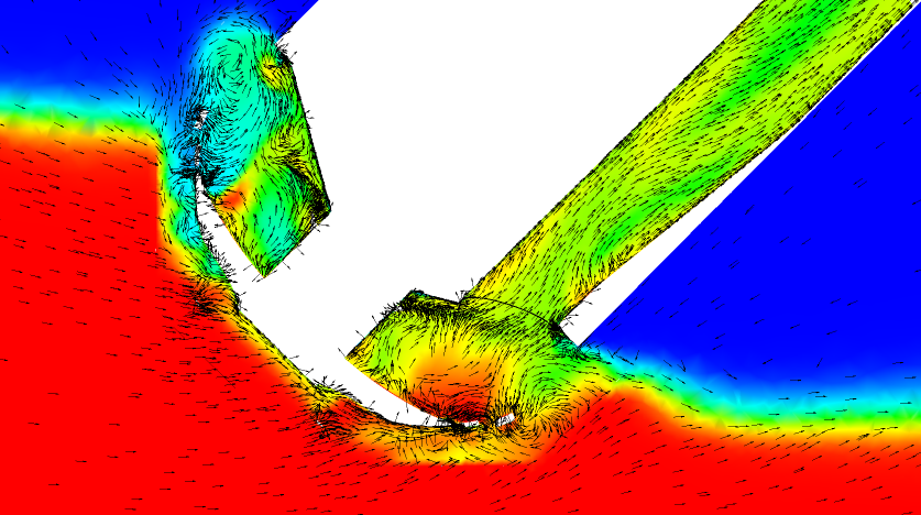 Side view mixture density and flow speed inside cutter head