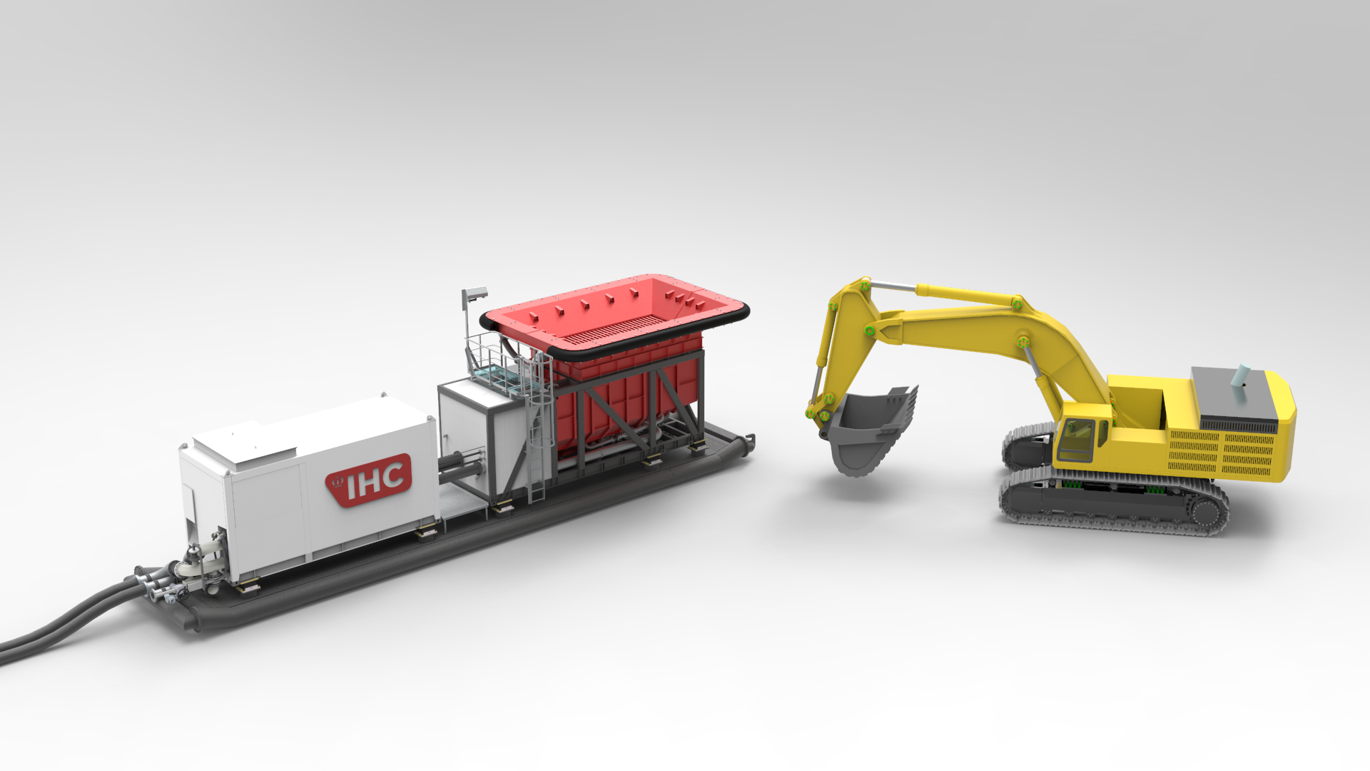 The TSU can be fed by a conventional excavator or front-end loader
