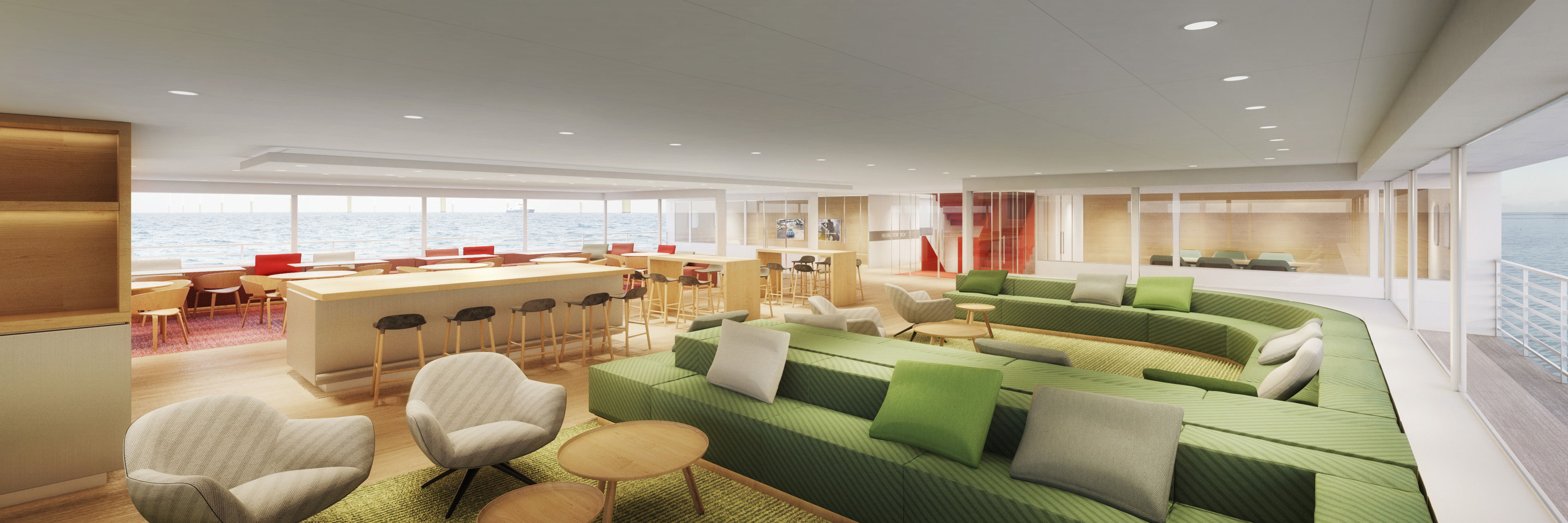 artist impression of comfortable recreation area on board