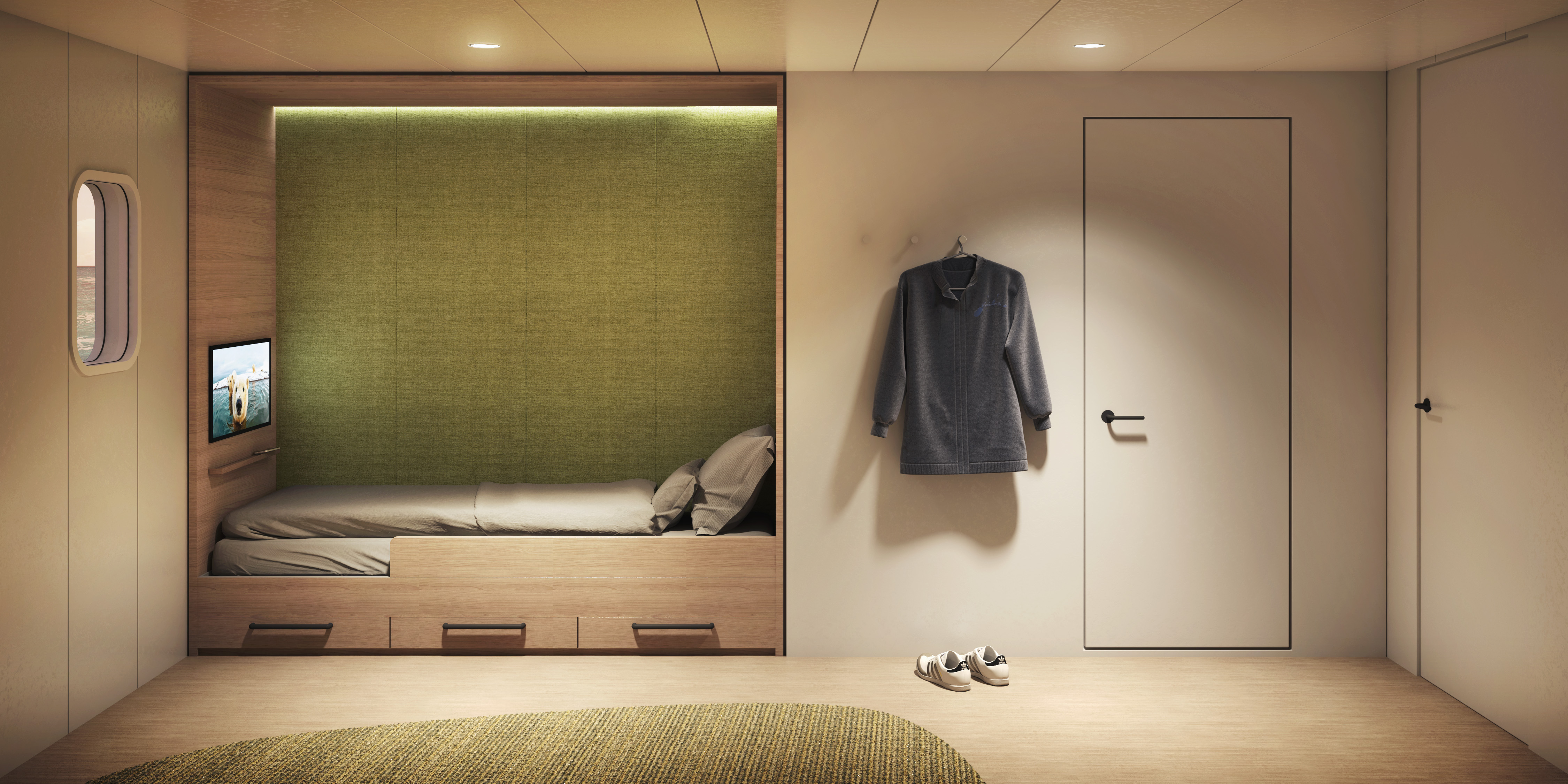 Private quarters for crew Artist impression of private quarter with bed