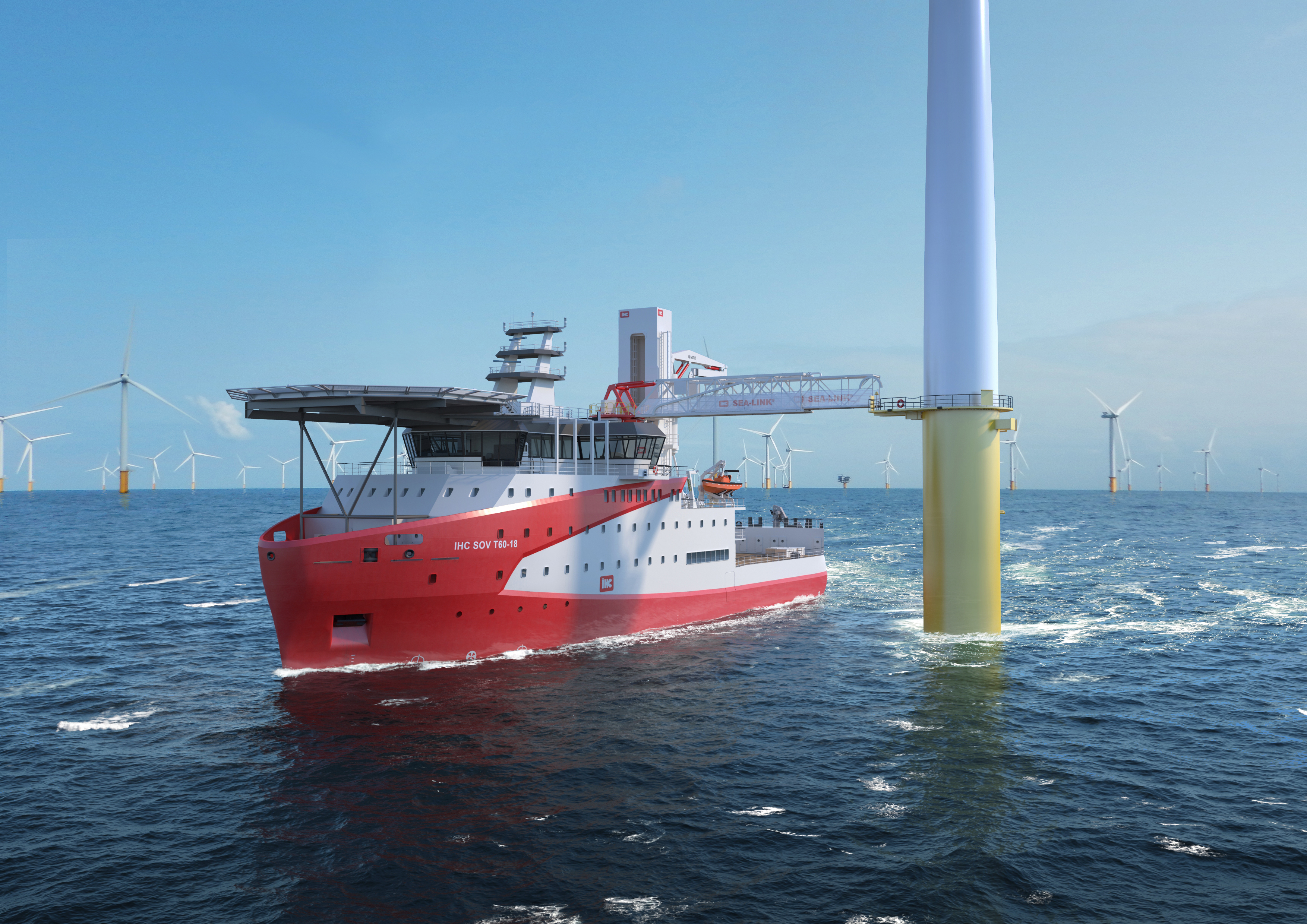 Service Operation Vessel with gangway at wind turbine monopile