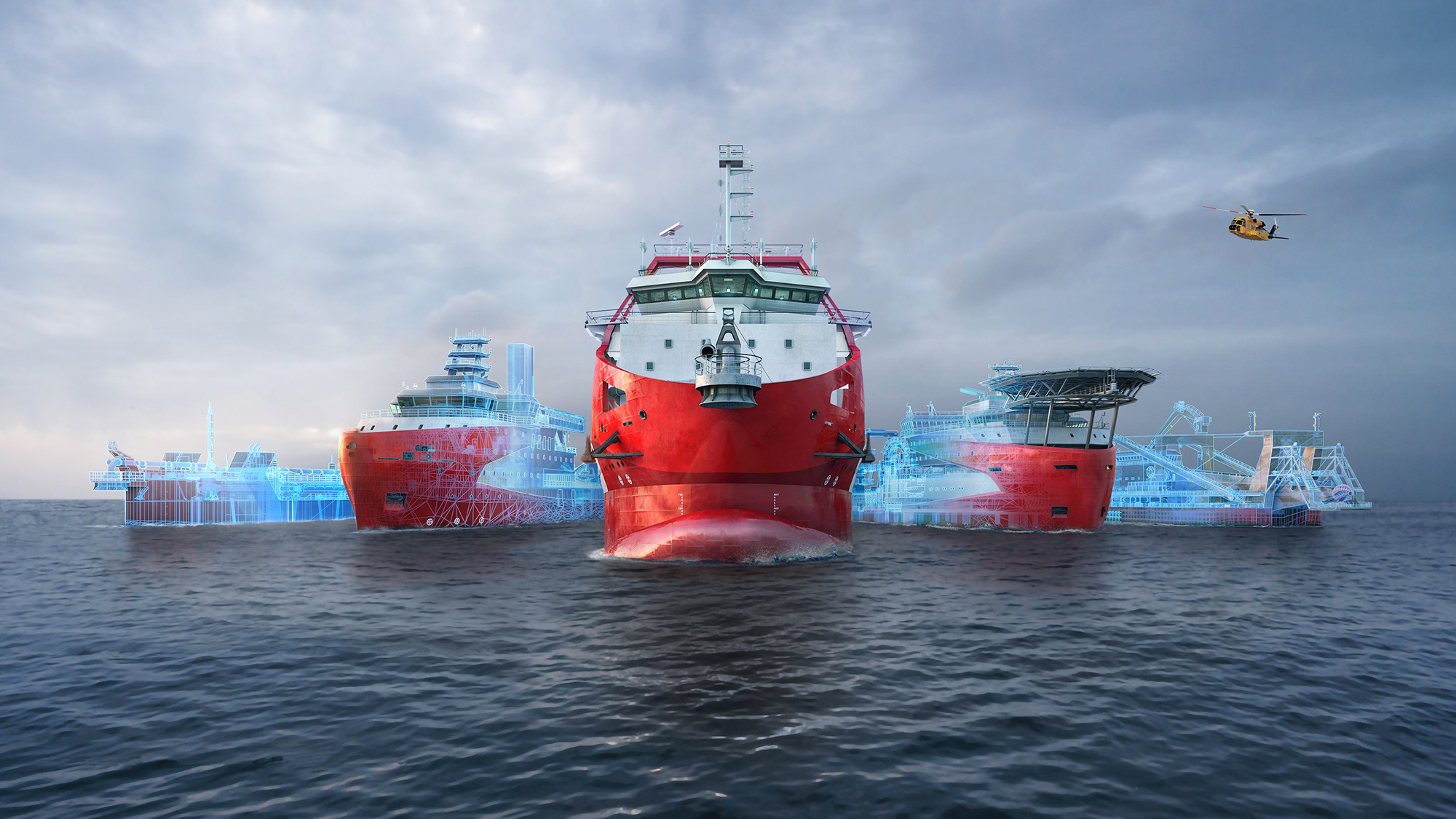 three vessels at sea